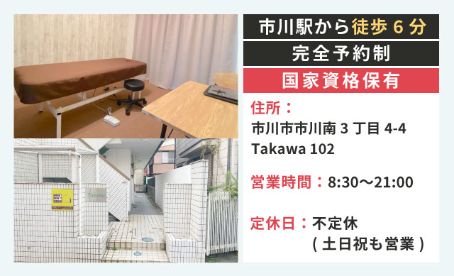 市川駅から徒歩6分 完全予約制